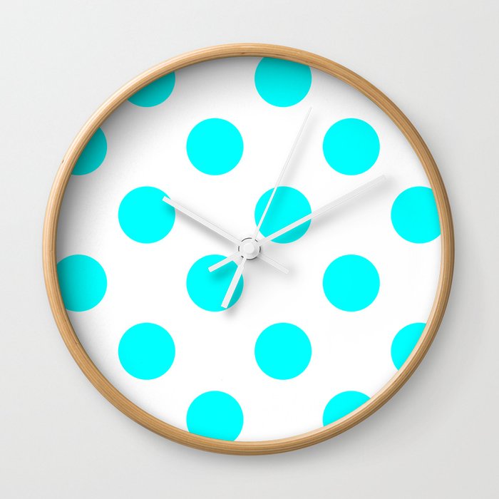 Large Polka Dots Aqua Cyan On White Wall Clock By Polkadotsshop