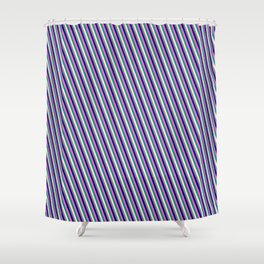 [ Thumbnail: Eyecatching Hot Pink, Dark Cyan, Beige, Gray, and Dark Blue Colored Lines/Stripes Pattern Shower Curtain ]