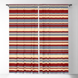 [ Thumbnail: Slate Gray, Tan, and Maroon Colored Striped/Lined Pattern Blackout Curtain ]