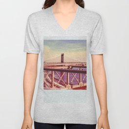New York City | Vintage Views of NYC | Manhattan Bridge V Neck T Shirt