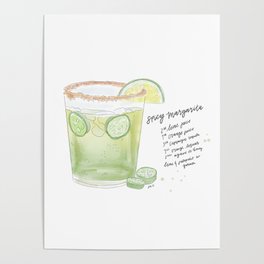 Spicy Margarita Recipe Watercolor Poster