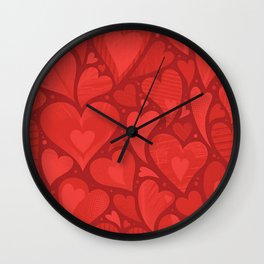 Hearts - Textured Wall Clock | Love, Garnet, Claret, Pattern, Cherry, Repeat, Scarlet, Etienne, Valentine, Red 
