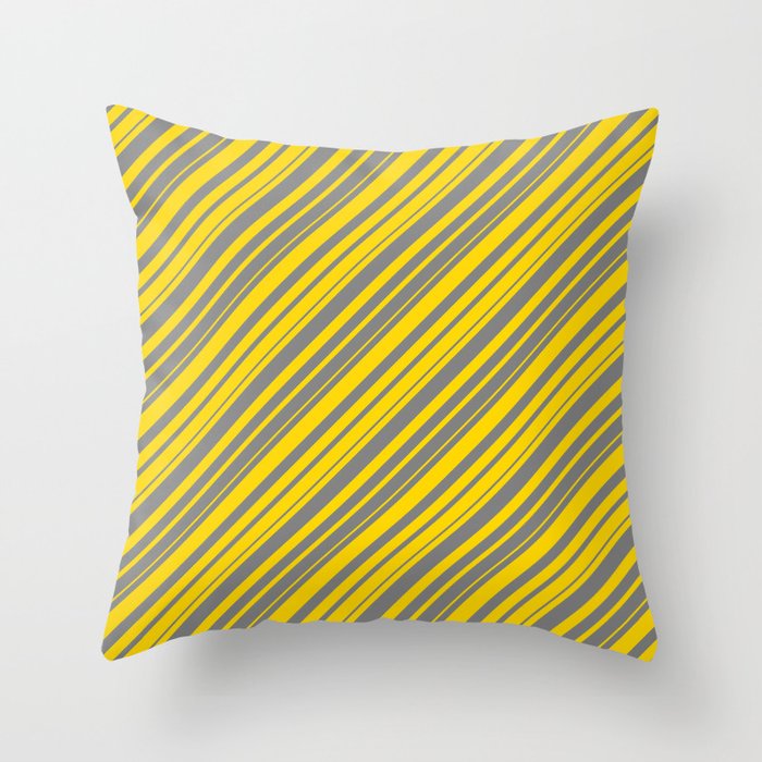 Gray & Yellow Colored Lined Pattern Throw Pillow
