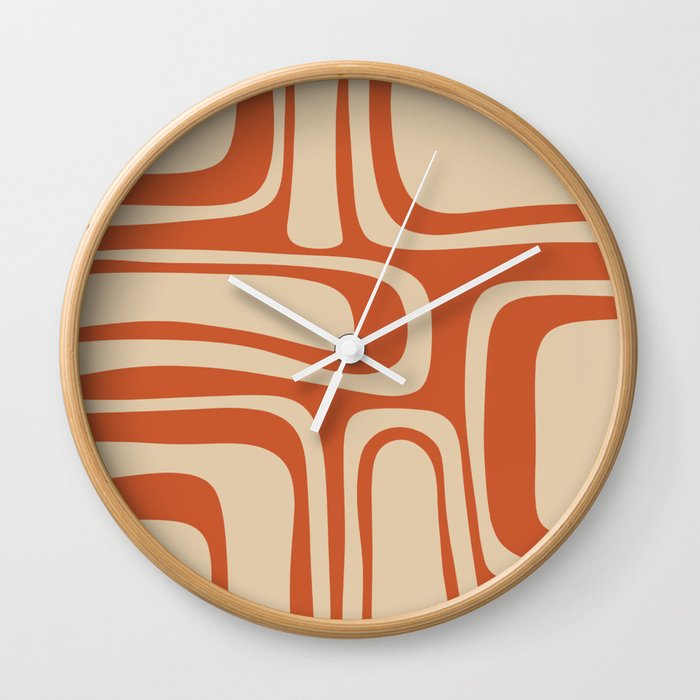 Palm Springs - Midcentury Modern Retro Pattern in Mid Mod Beige and Burnt Orange Wall Clock
