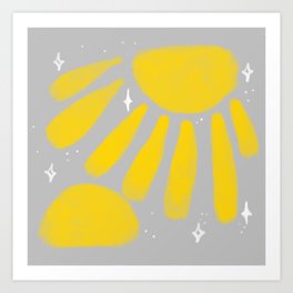Sun and Moon Minimal digital painting  Art Print