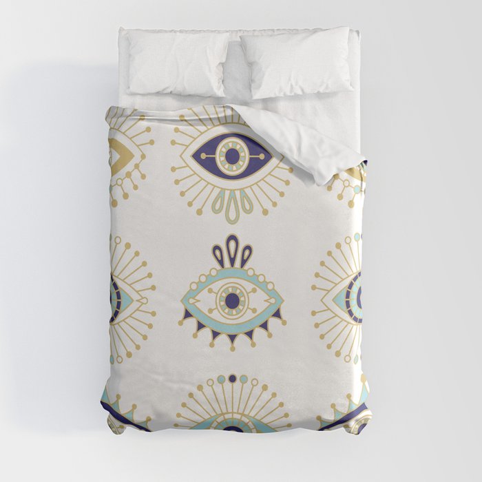 Evil Eye Collection on White Duvet Cover