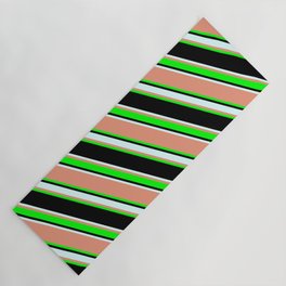 [ Thumbnail: Dark Salmon, Lime, Black & Light Cyan Colored Lines/Stripes Pattern Yoga Mat ]
