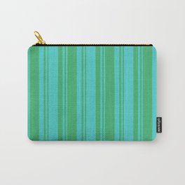 [ Thumbnail: Turquoise and Sea Green Colored Lined Pattern Carry-All Pouch ]