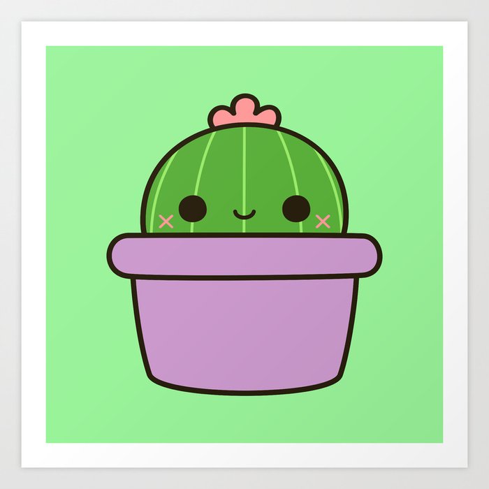 Cute cactus in purple pot Art Print Art Print