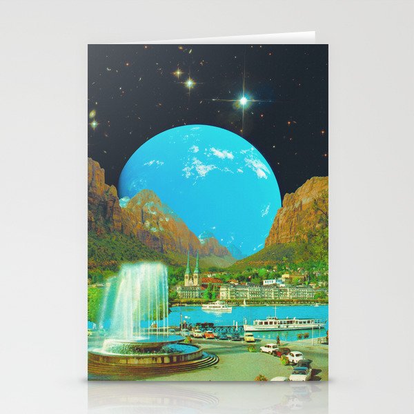 River Valley - Space Collage, Retro Futurism, Sci-Fi Stationery Cards