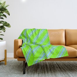 [ Thumbnail: Green & Sky Blue Colored Stripes/Lines Pattern Throw Blanket ]
