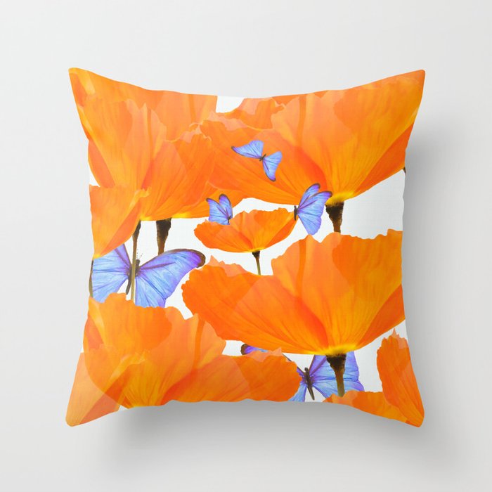 Poppies And Butterflies White Background #decor #society6 #buyart Throw Pillow