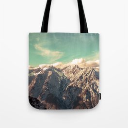 Vintage mountain with teal sky Tote Bag