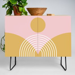 Geometric Rainbow Sun Abstract 23 in Gold Pink Credenza
