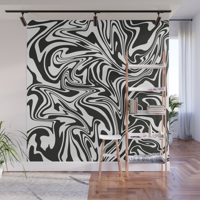 Black White Swirl Liquid Wave Wall Mural