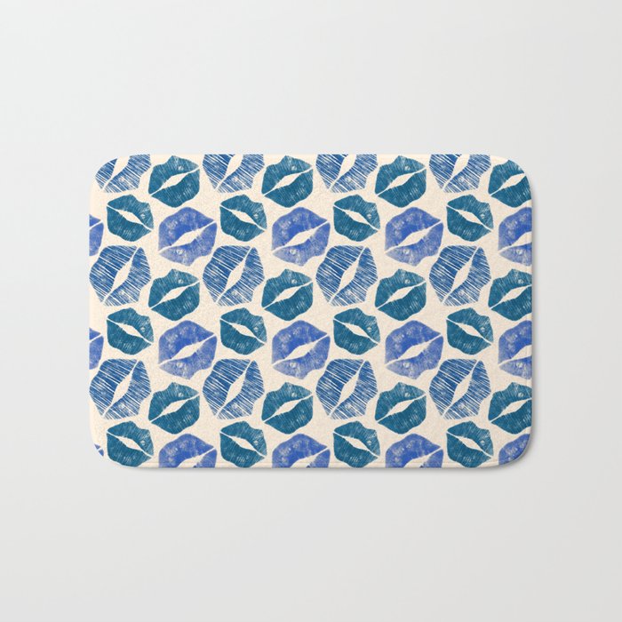 Pattern Lips in Blue Lipstick Bath Mat