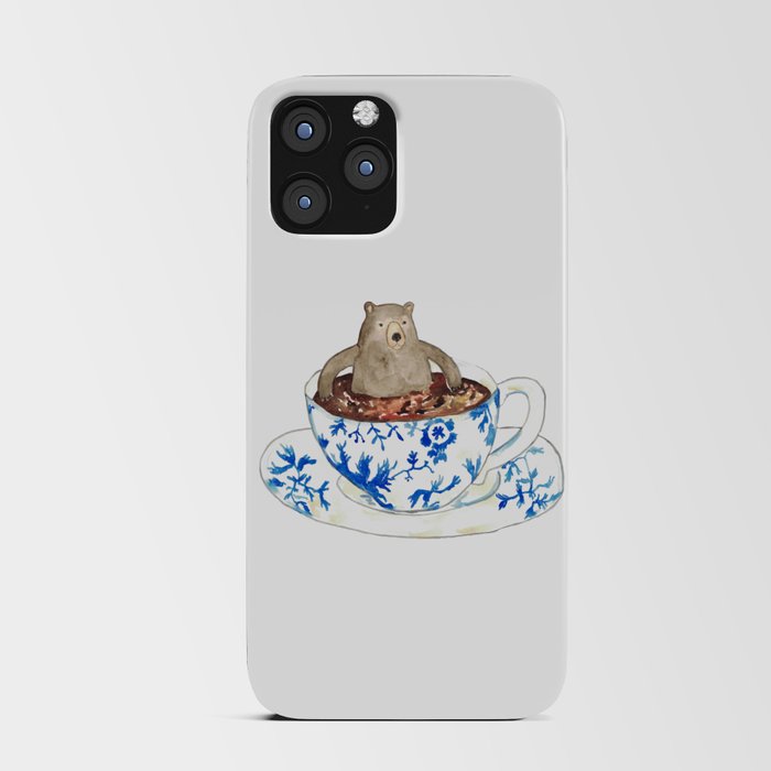 Bear in cup coffee tea watercolor painting iPhone Card Case