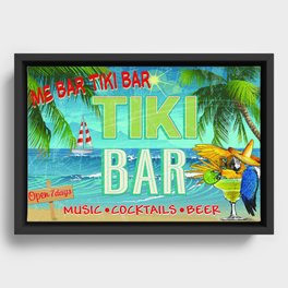 Tiki Bar Bar Welcome Mat, Patio Bar Outdoor Rug, Fun Front Doormats Framed Canvas