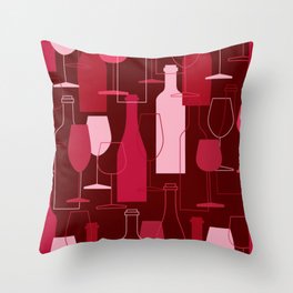 Red Wine Bottle Glass Pattern Throw Pillow