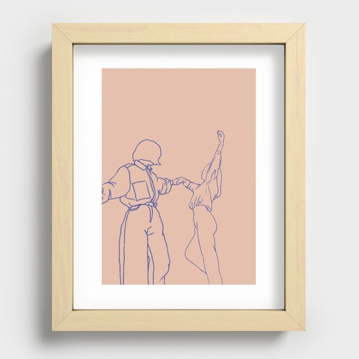 girls dancing line art Recessed Framed Print