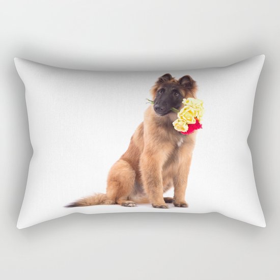 Puppy with roses Rectangular Pillow