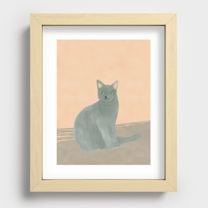 Vagabond Cat - Sage and Pink Recessed Framed Print