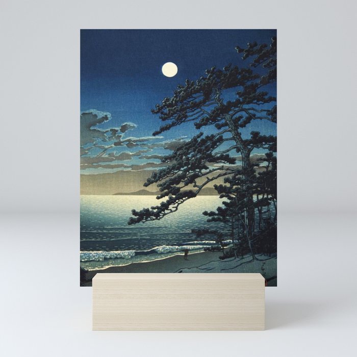 Moon over Ninomiya Beach by Kawase Hasui - Japanese Vintage Woodblock Ukiyo-e Painting Mini Art Print