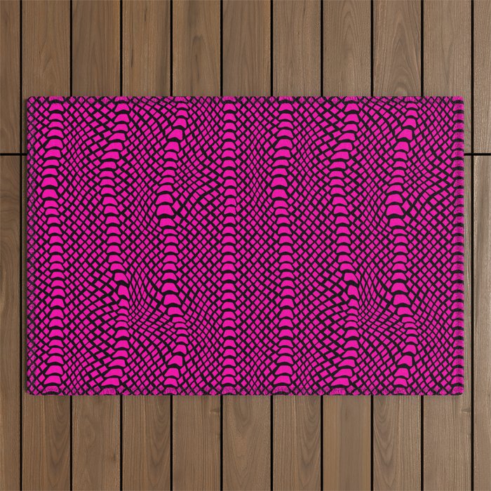 Neon Pink Snake Skin Pattern Outdoor Rug