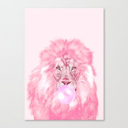 Lion Chewing Bubble Gum in Pink Canvas Print