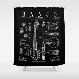 Banjo Musical Instrument Vintage Patent Drawing Print Shower Curtain