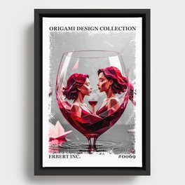 Origami Women in Glass of Wine Framed Canvas