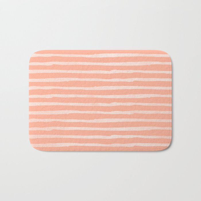Sweet Life Thin Stripes Peach Coral Pink Bath Mat