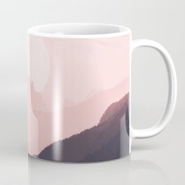 Pink Japanese Cherry Blossom Tree Watercolor Mountains Coffee Mug | Spring, Asia, Fareast, Sunset, Inkblot, Graphicdesign, Moon, Sunrise, Pink, Outside 