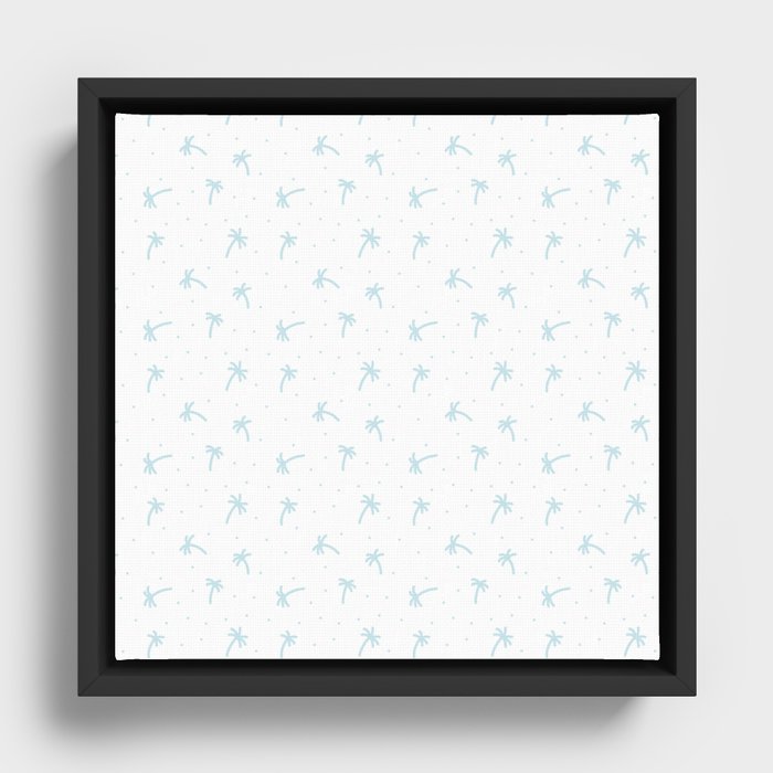 Baby Blue Doodle Palm Tree Pattern Framed Canvas