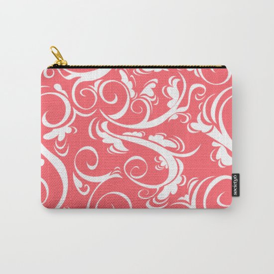 Coral Red Floral Carry-All Pouch
