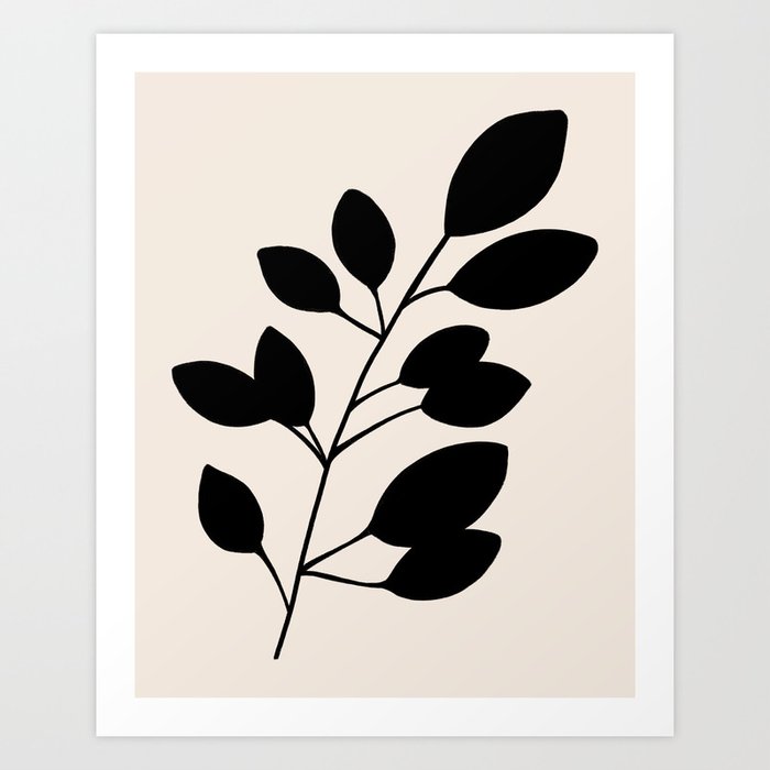 Minimal Black and white Leaf Art Print