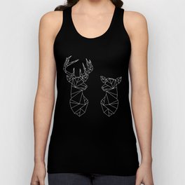 Geometric Stag and Doe (White on Black) Unisex Tank Top