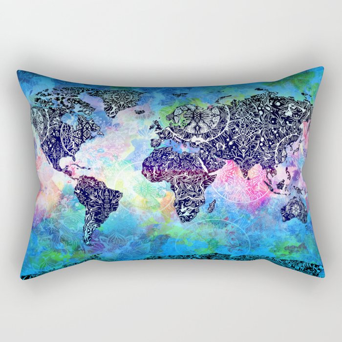 world map mandala watercolor Rectangular Pillow