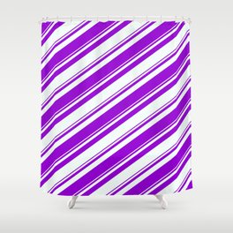 [ Thumbnail: Dark Violet and Mint Cream Colored Pattern of Stripes Shower Curtain ]