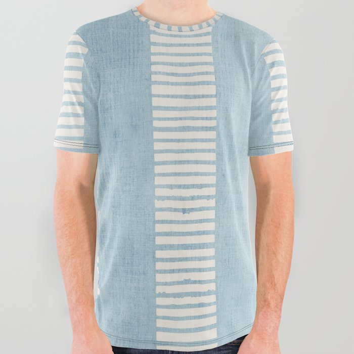 Modern Minimalist Light Blue Lines Hand Drawn Simple Art All Over Graphic Tee