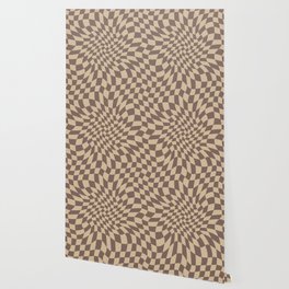 Retro Warped Checkerboard || Cocoa Mocca Color Palette Wallpaper