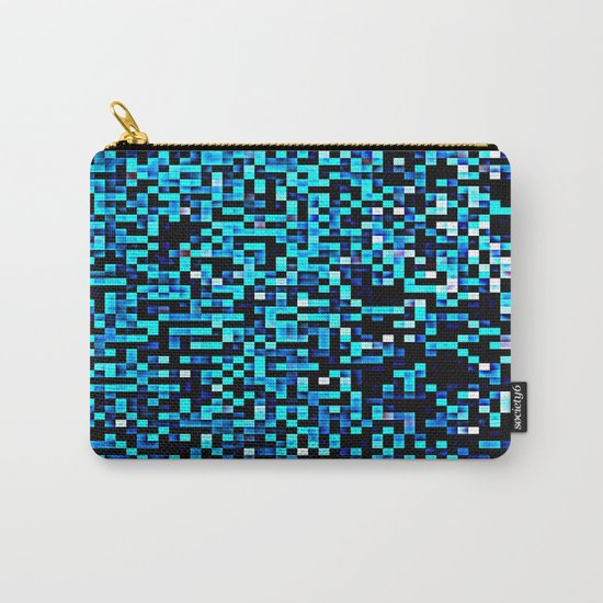 Turquoise Blue Aqua Black Pixels Carry-All Pouch