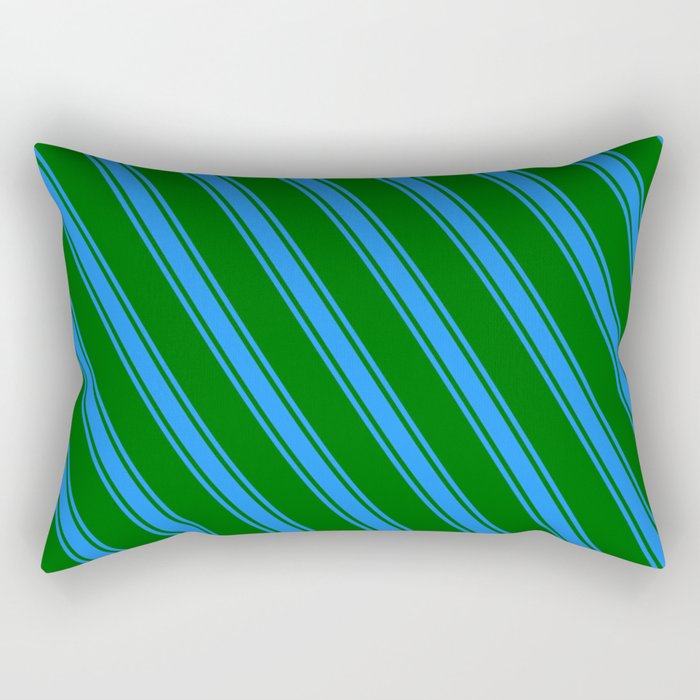 Dark Green and Blue Colored Lines Pattern Rectangular Pillow