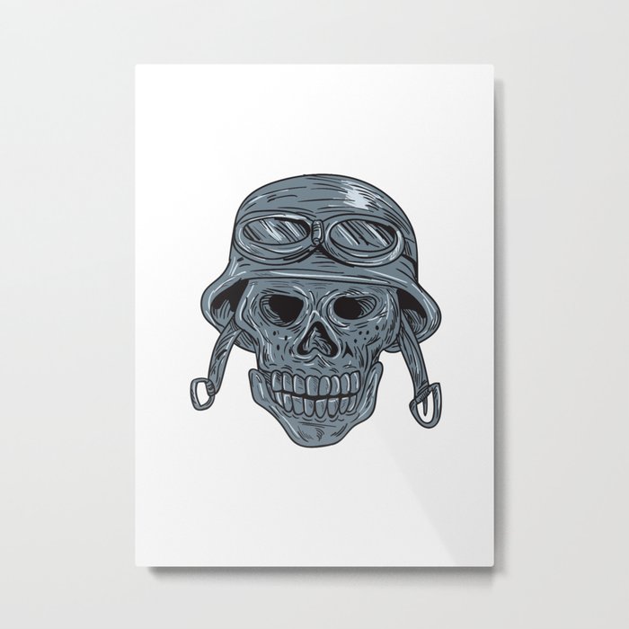 Skull Biker Helmet Drawing Metal Print