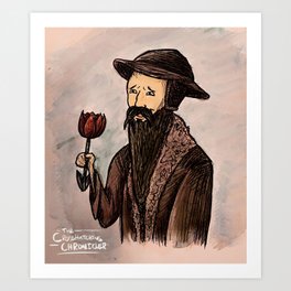 John Calvin and a Tulip Art Print | Portrait, Penandink, Bible, Reformation, Watercolor, Ink, Calvinism, Painting, Tulip, Christian 