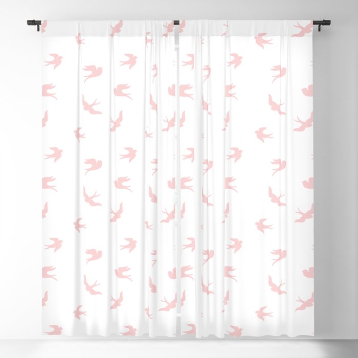 Pastel Pink Flying Birds Seamless Pattern Blackout Curtain