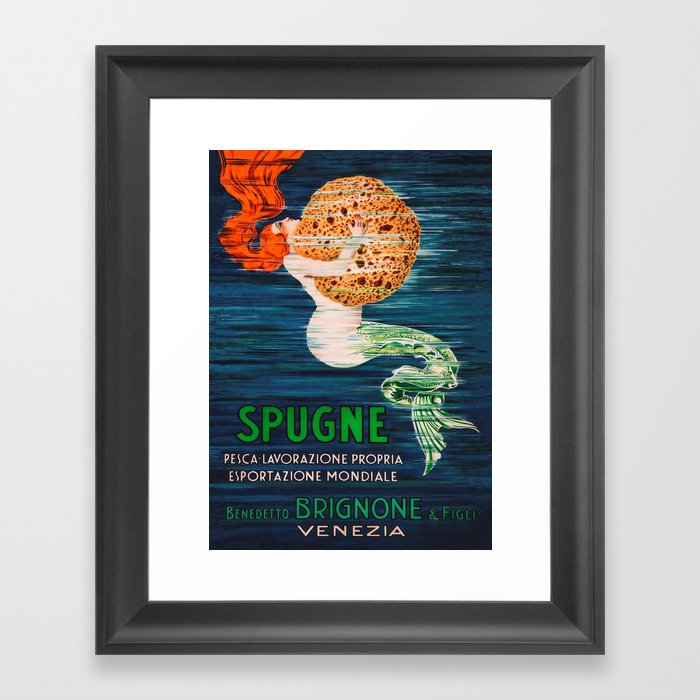 Mermaid with Sponge Vintage Poster Framed Art Print