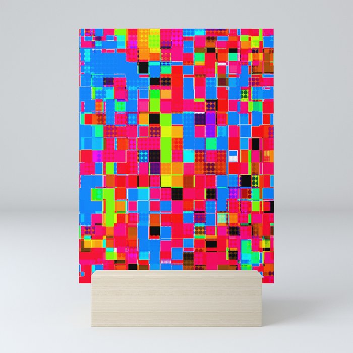 geometric pixel square pattern abstract background in red blue pink green Mini Art Print