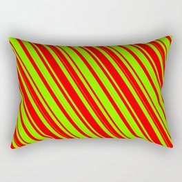 [ Thumbnail: Chartreuse & Red Colored Lines Pattern Rectangular Pillow ]