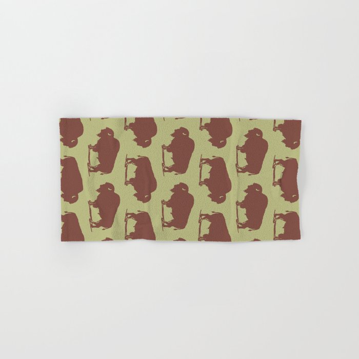 Buffalo Bison Pattern Brown and Chartreuse Hand & Bath Towel